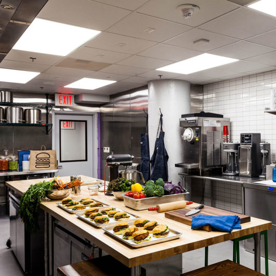 Kitchen with shack food on the table